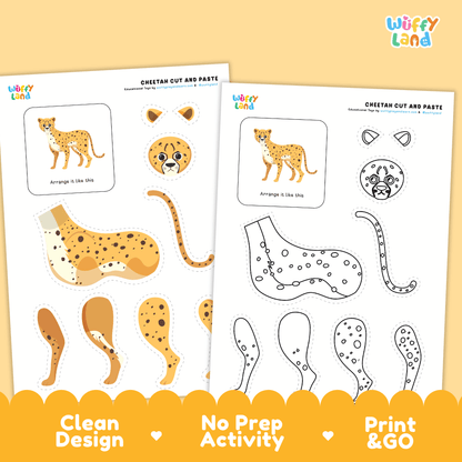 Cheetah Cut and Paste Craft and Coloring Pages Activity Worksheets