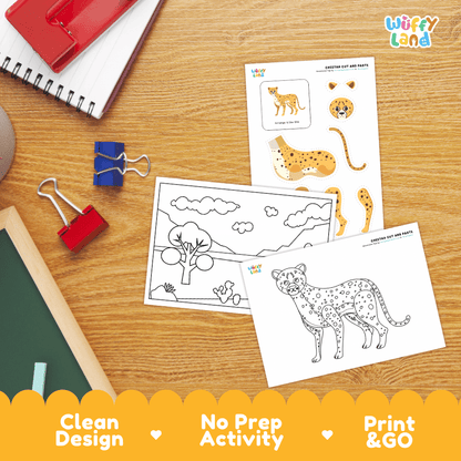 Cheetah Cut and Paste Craft and Coloring Pages Activity Worksheets