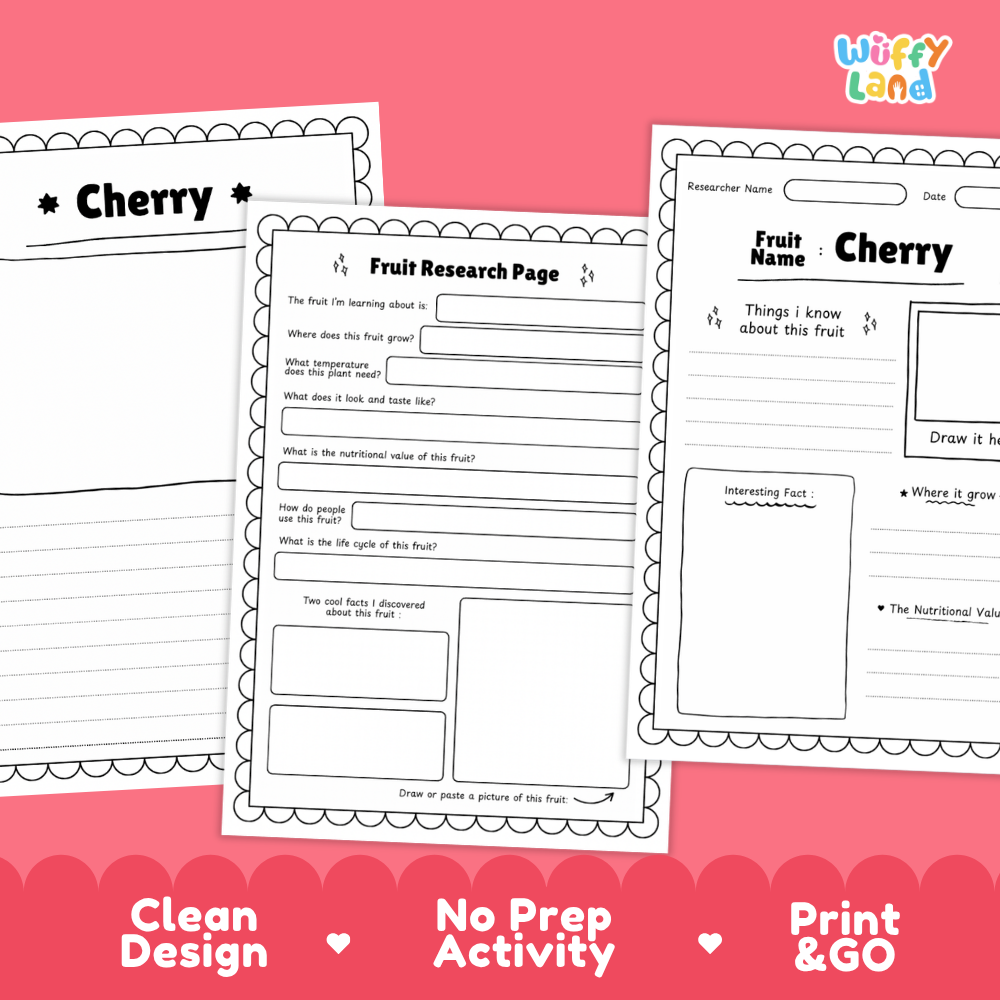 Cherry Fruit Research Page Worksheets and Fact Sheet