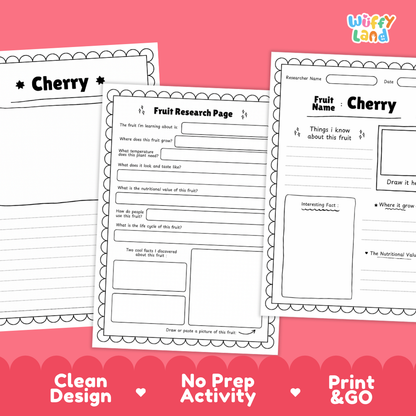 Cherry Fruit Research Page Worksheets and Fact Sheet