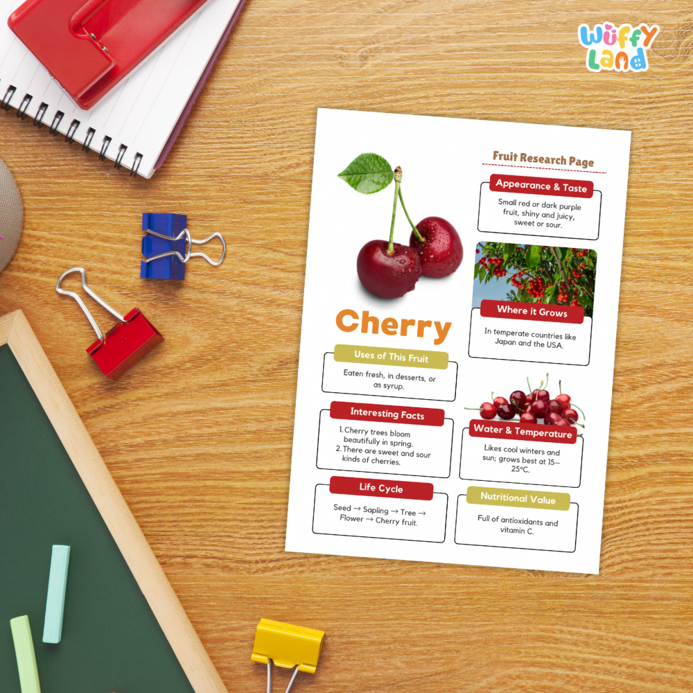 Cherry Fruit Research Page Worksheets and Fact Sheet