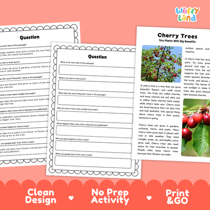 Cherry Tree Plant Reading Passages Worksheets and Comprehension Activity