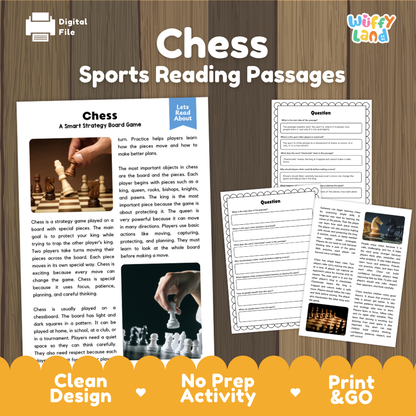 Chess Sports Reading Passages and Comprehension Questions Worksheets