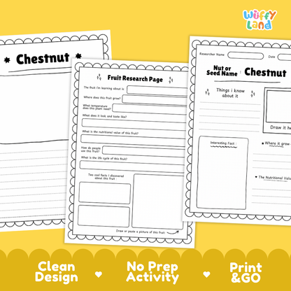 Chestnut Nut and Seed Research Page Worksheets and Fact Sheet