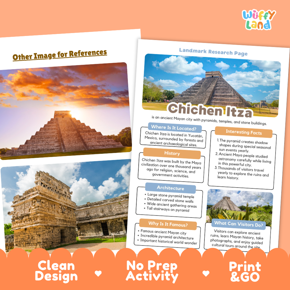 Chichen Itza Landmark Research Project Worksheets and Fact Page