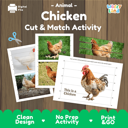 Chicken Cut and Match Activity Worksheets | Farm Animal Puzzle Printables