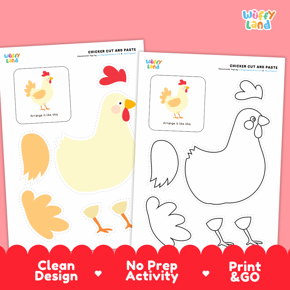Chicken Cut and Paste Craft and Coloring Pages Activity Worksheets