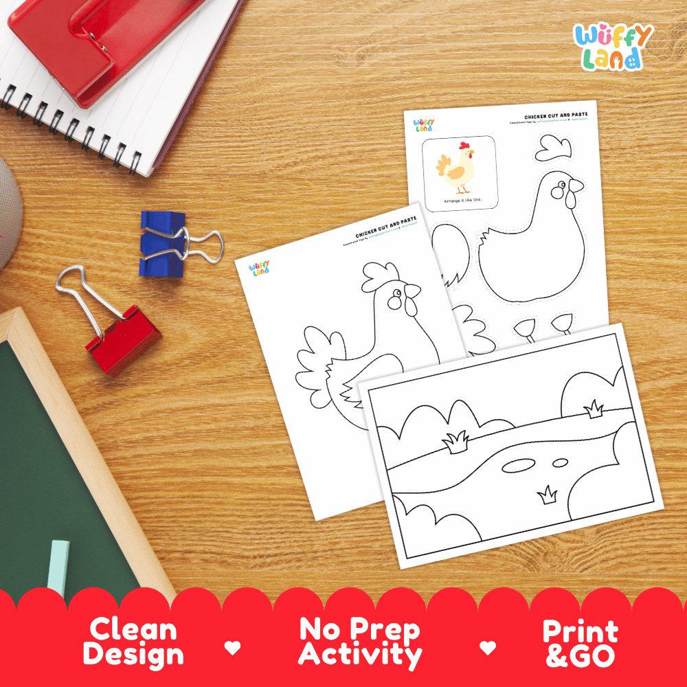 Chicken Cut and Paste Craft and Coloring Pages Activity Worksheets