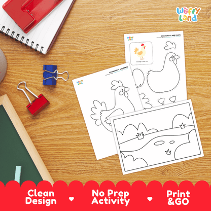 Chicken Cut and Paste Craft and Coloring Pages Activity Worksheets