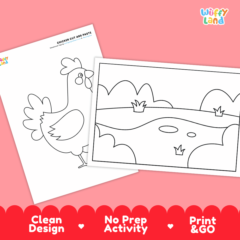 Chicken Cut and Paste Craft and Coloring Pages Activity Worksheets