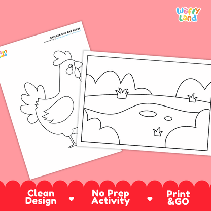 Chicken Cut and Paste Craft and Coloring Pages Activity Worksheets