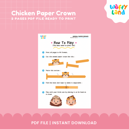 Chicken Paper Crown Craft Printable Activity Worksheets
