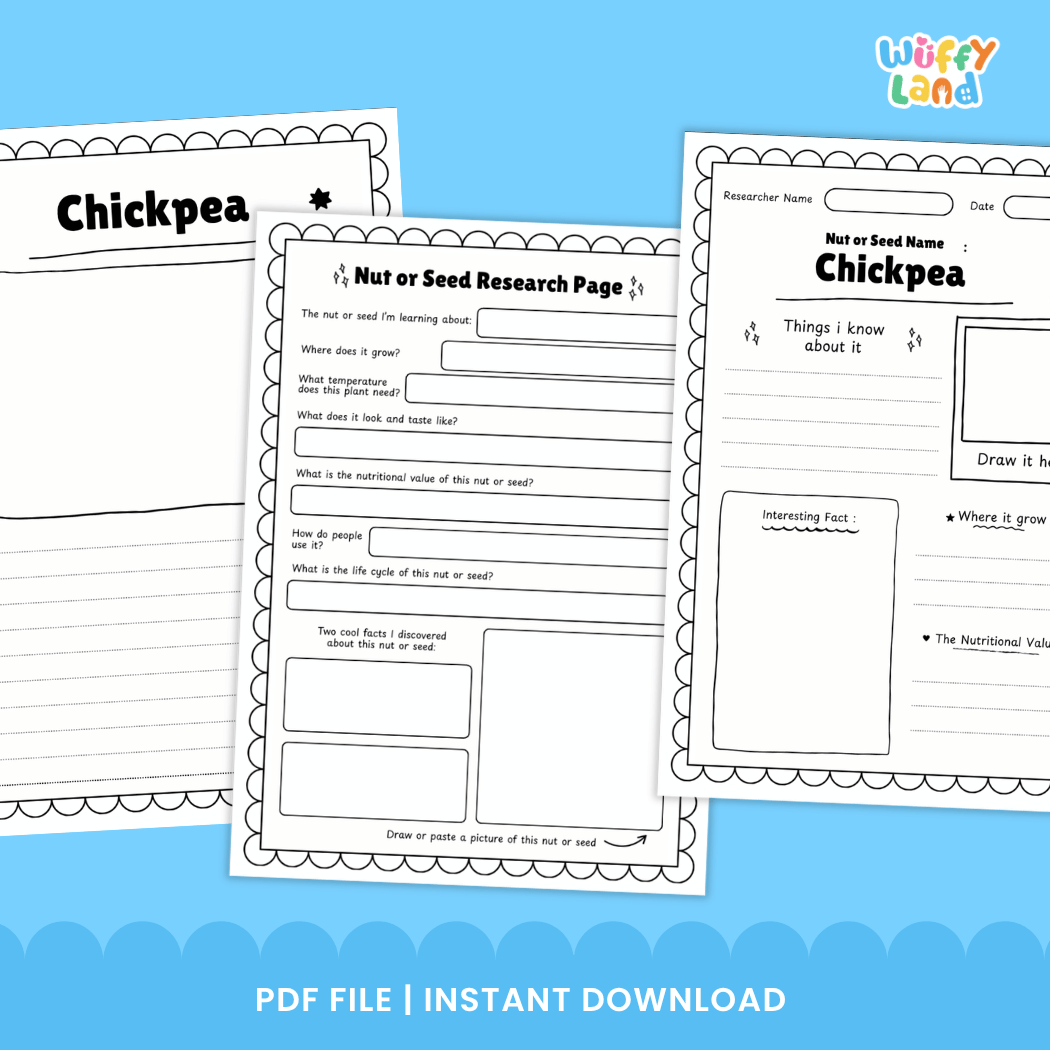 Chickpea Nut and Seed Research Page Worksheets and Fact Sheet