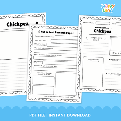 Chickpea Nut and Seed Research Page Worksheets and Fact Sheet