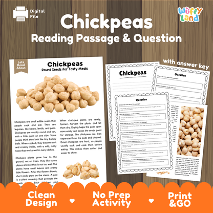 Chickpeas Reading Passage and Comprehension Questions Worksheets with Answer Key