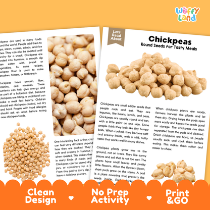 Chickpeas Reading Passage and Comprehension Questions Worksheets with Answer Key