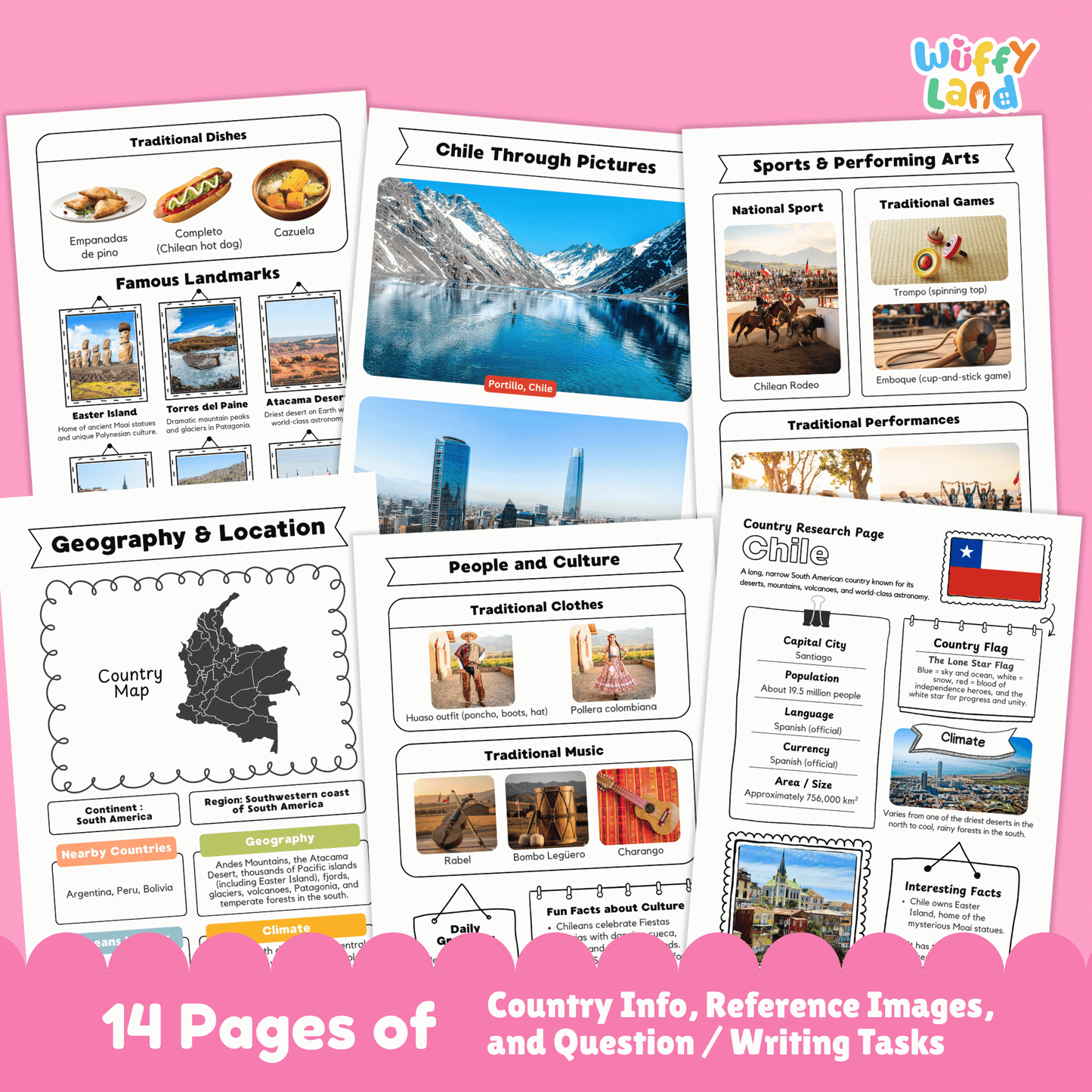 CHILE Country Research Project | Printable Geography Worksheets Social Studies