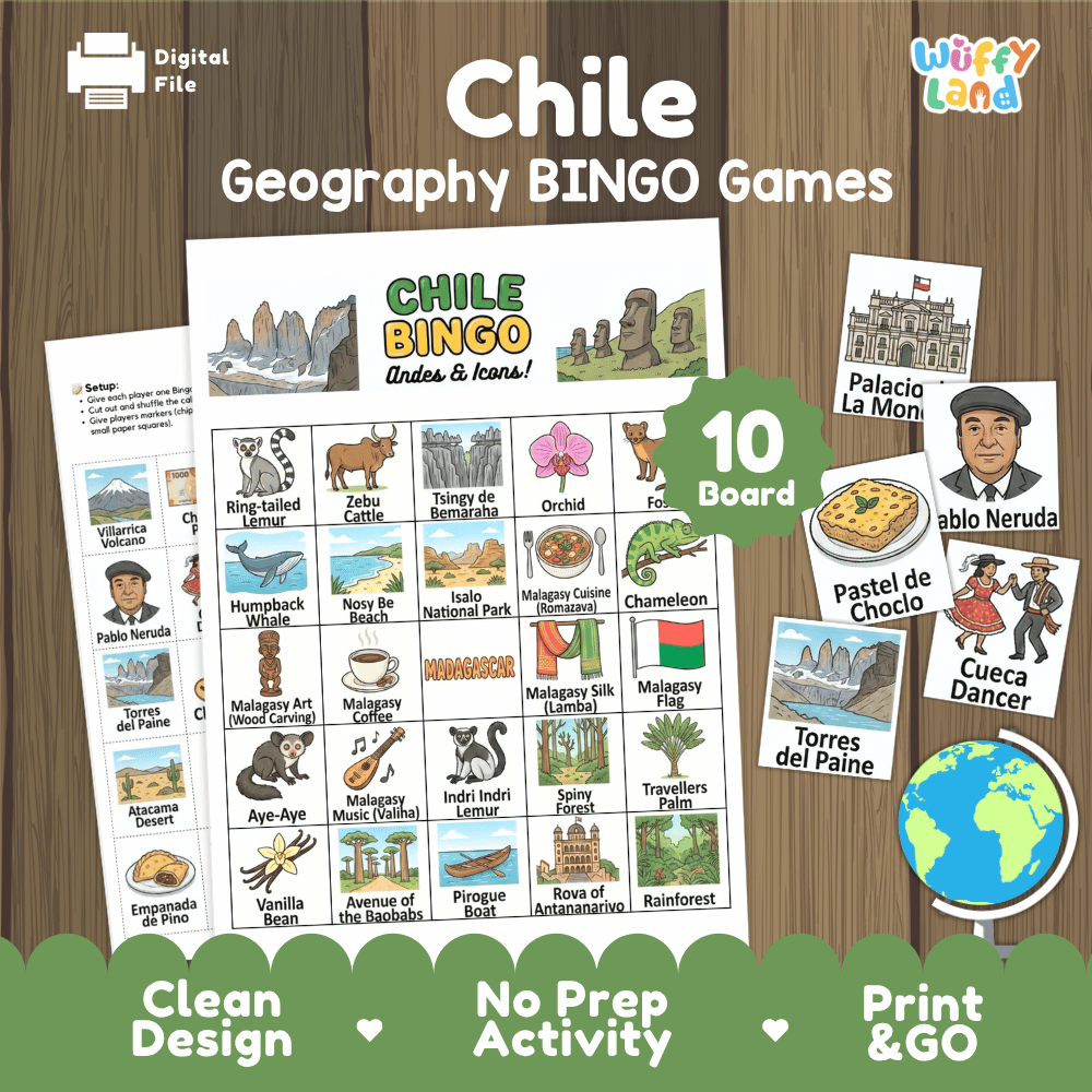 Chile Geography BINGO Games Printable Activity Boards