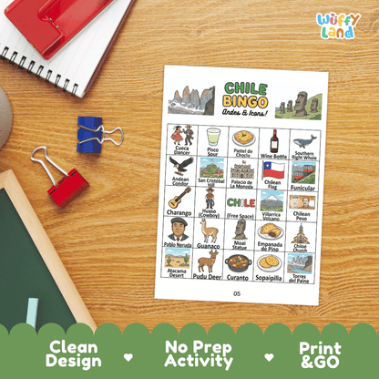 Chile Geography BINGO Games Printable Activity Boards