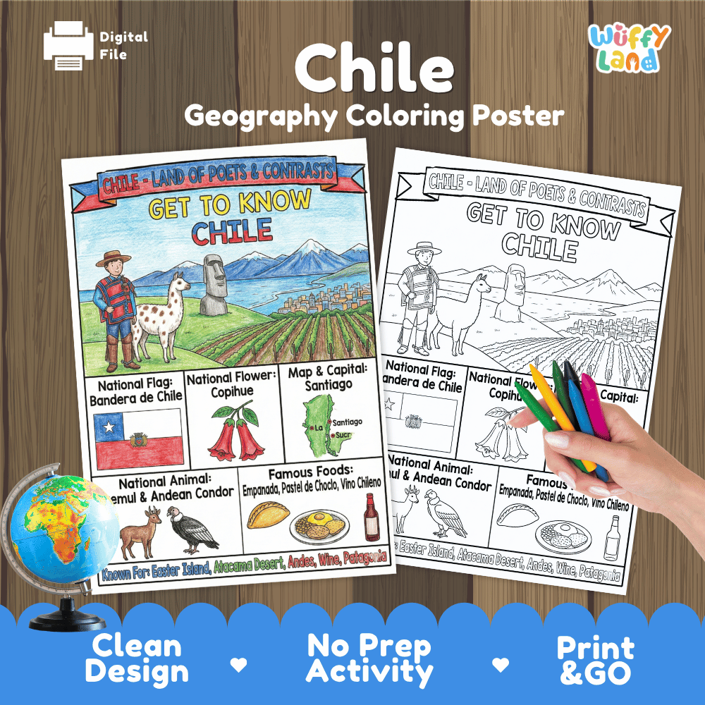 Chile Geography Coloring Poster and Fact Sheet Printables