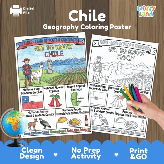 Chile Geography Coloring Poster and Fact Sheet Printables