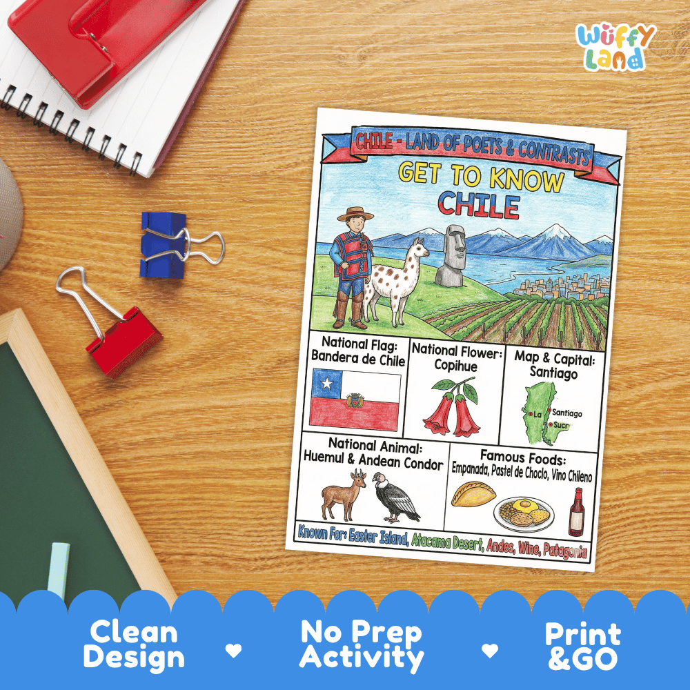 Chile Geography Coloring Poster and Fact Sheet Printables