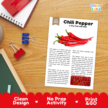 Student reading comprehension worksheet with short-answer questions and lined sections about chili peppers
