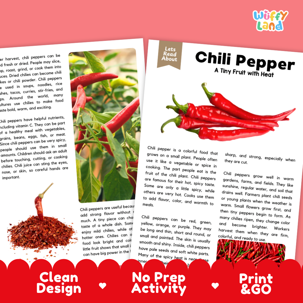 Teacher answer key page showing complete question solutions for chili pepper reading comprehension practice