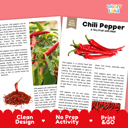 Teacher answer key page showing complete question solutions for chili pepper reading comprehension practice