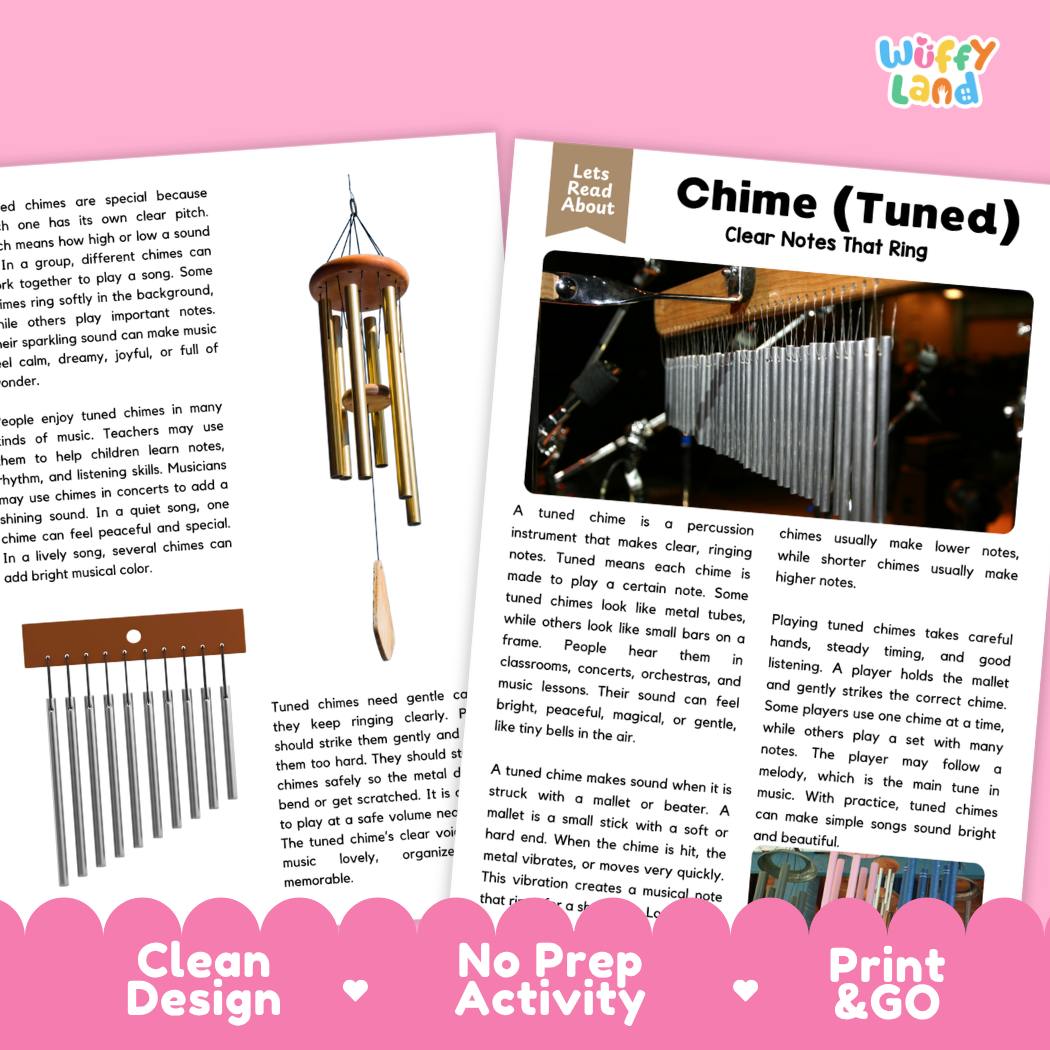 Teacher answer key page showing complete question solutions for Tuned Chime music education reading comprehension practice