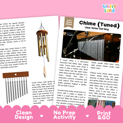 Teacher answer key page showing complete question solutions for Tuned Chime music education reading comprehension practice