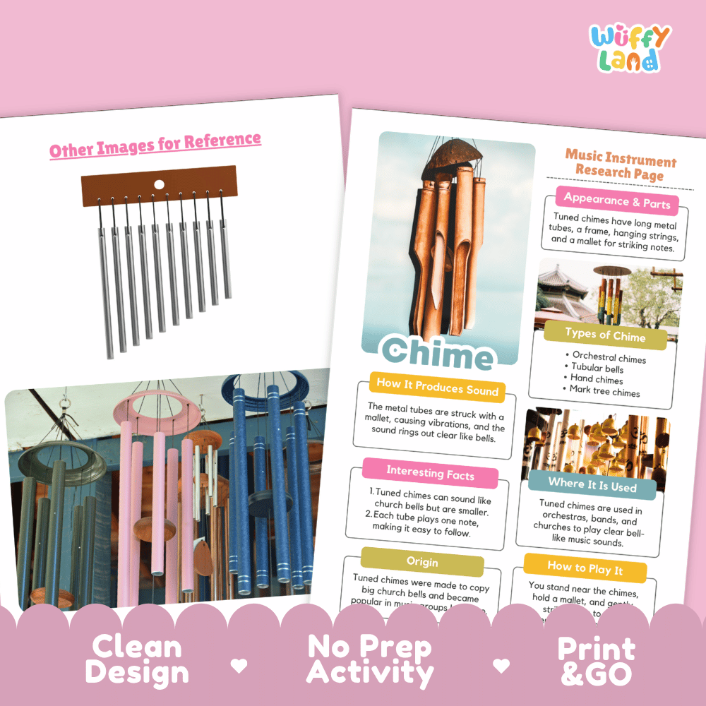 Chime Music Research Page Worksheets and Fact Sheet