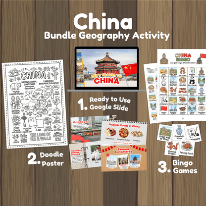 Interactive Google Slides deck displaying famous Chinese landmarks like the Forbidden City and popular foods 💻🏯
