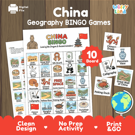 China Geography Bingo Game Printable Activity