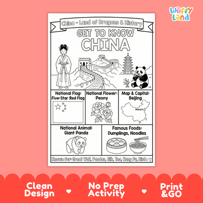 China Geography Coloring Poster and Fact Sheet Printables