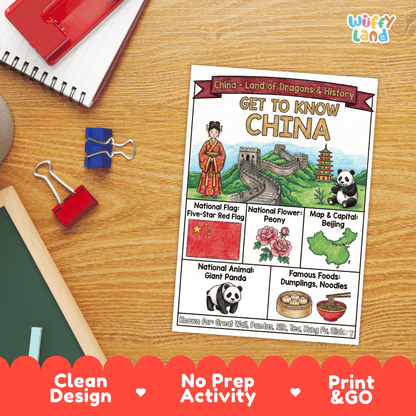 China Geography Coloring Poster and Fact Sheet Printables