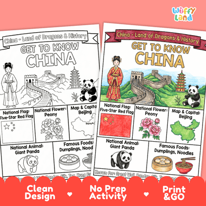 China Geography Coloring Poster and Fact Sheet Printables
