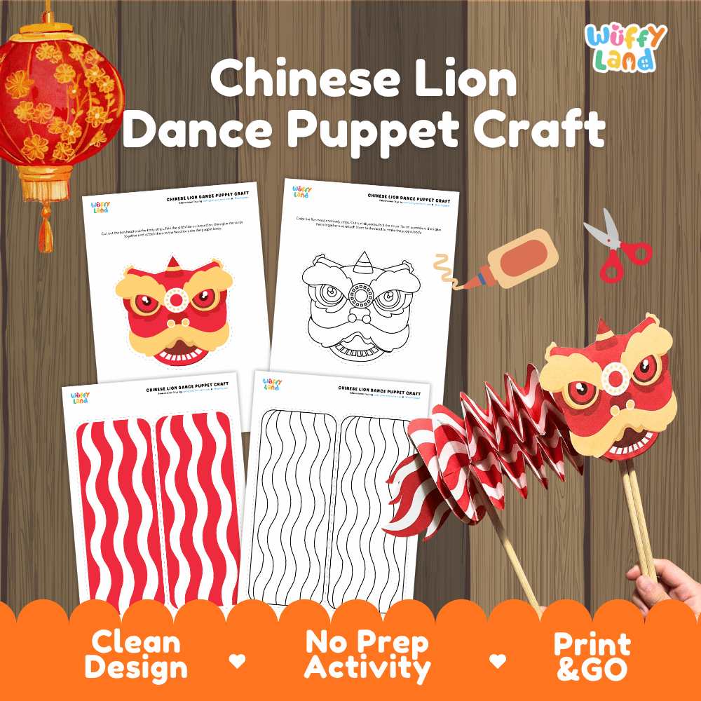 Chinese Lion Dance Puppet Craft - Lunar New Year Activity Worksheets