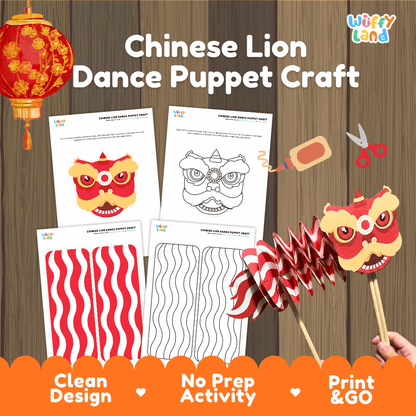 Chinese Lion Dance Puppet Craft - Lunar New Year Activity Worksheets