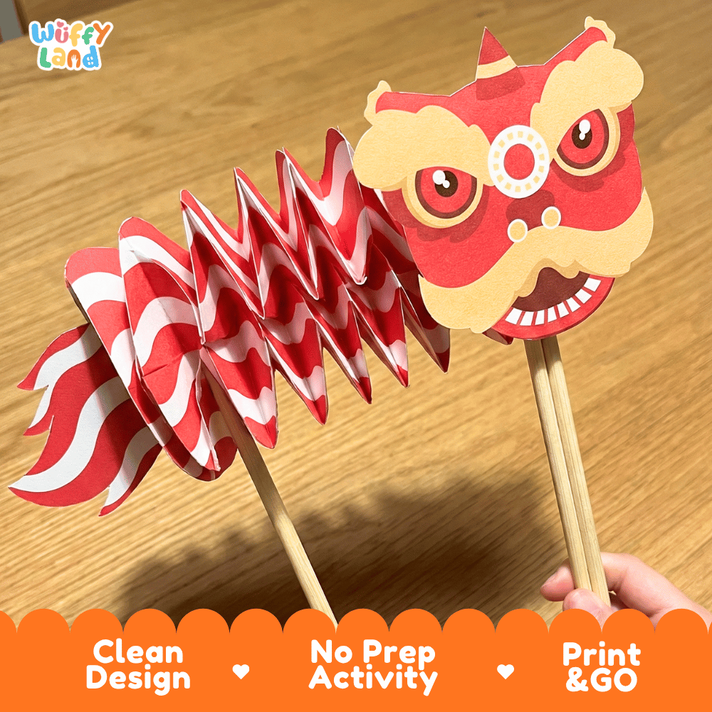 Chinese Lion Dance Puppet Craft - Lunar New Year Activity Worksheets