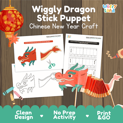 Chinese New Year Craft - Wiggly Dragon Stick Puppet Activity Worksheets