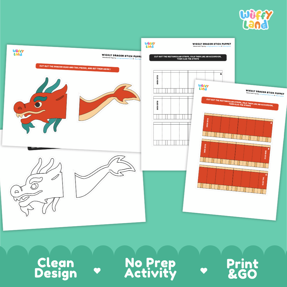 Chinese New Year Craft - Wiggly Dragon Stick Puppet Activity Worksheets