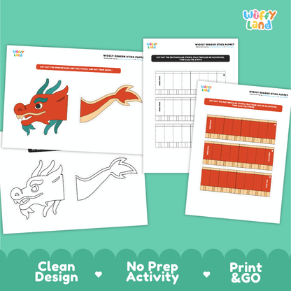 Chinese New Year Craft - Wiggly Dragon Stick Puppet Activity Worksheets