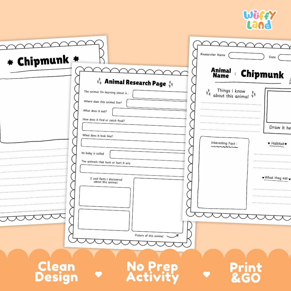Chipmunk Animal Research Project Printable Informational Writing Worksheets