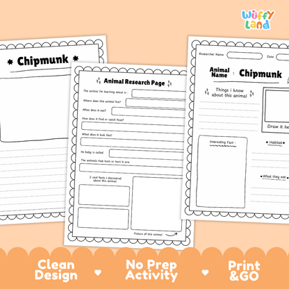 Chipmunk Animal Research Project Printable Informational Writing Worksheets