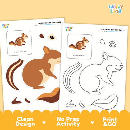 Chipmunk Cut and Paste Craft and Coloring Activity Worksheets