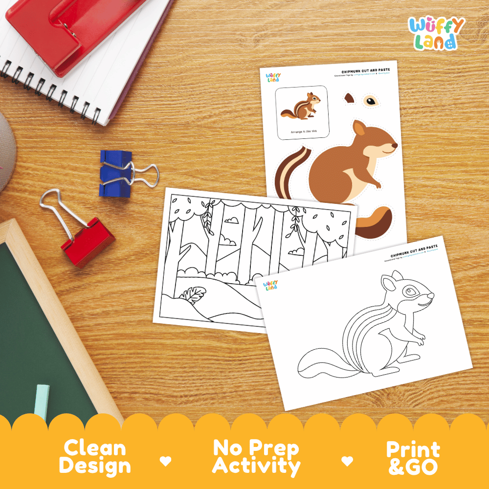 Chipmunk Cut and Paste Craft and Coloring Activity Worksheets