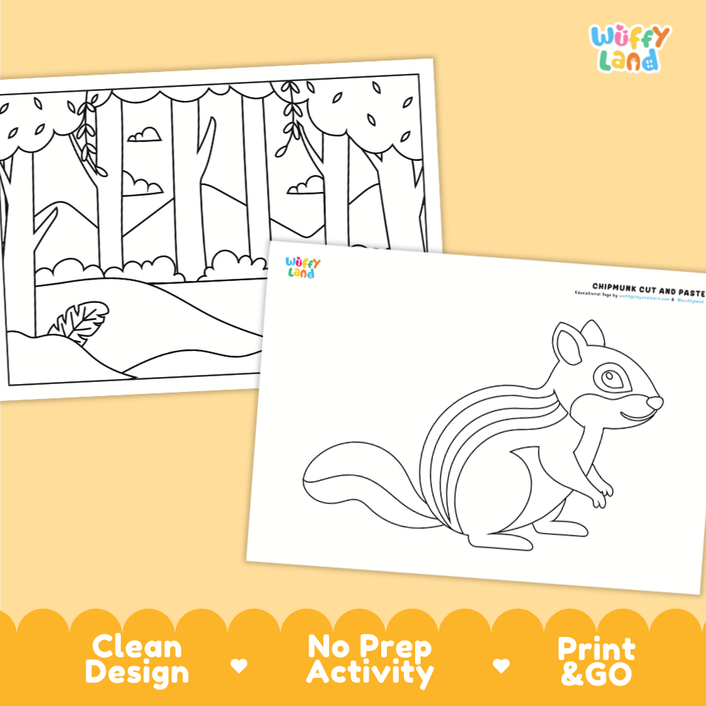 Chipmunk Cut and Paste Craft and Coloring Activity Worksheets