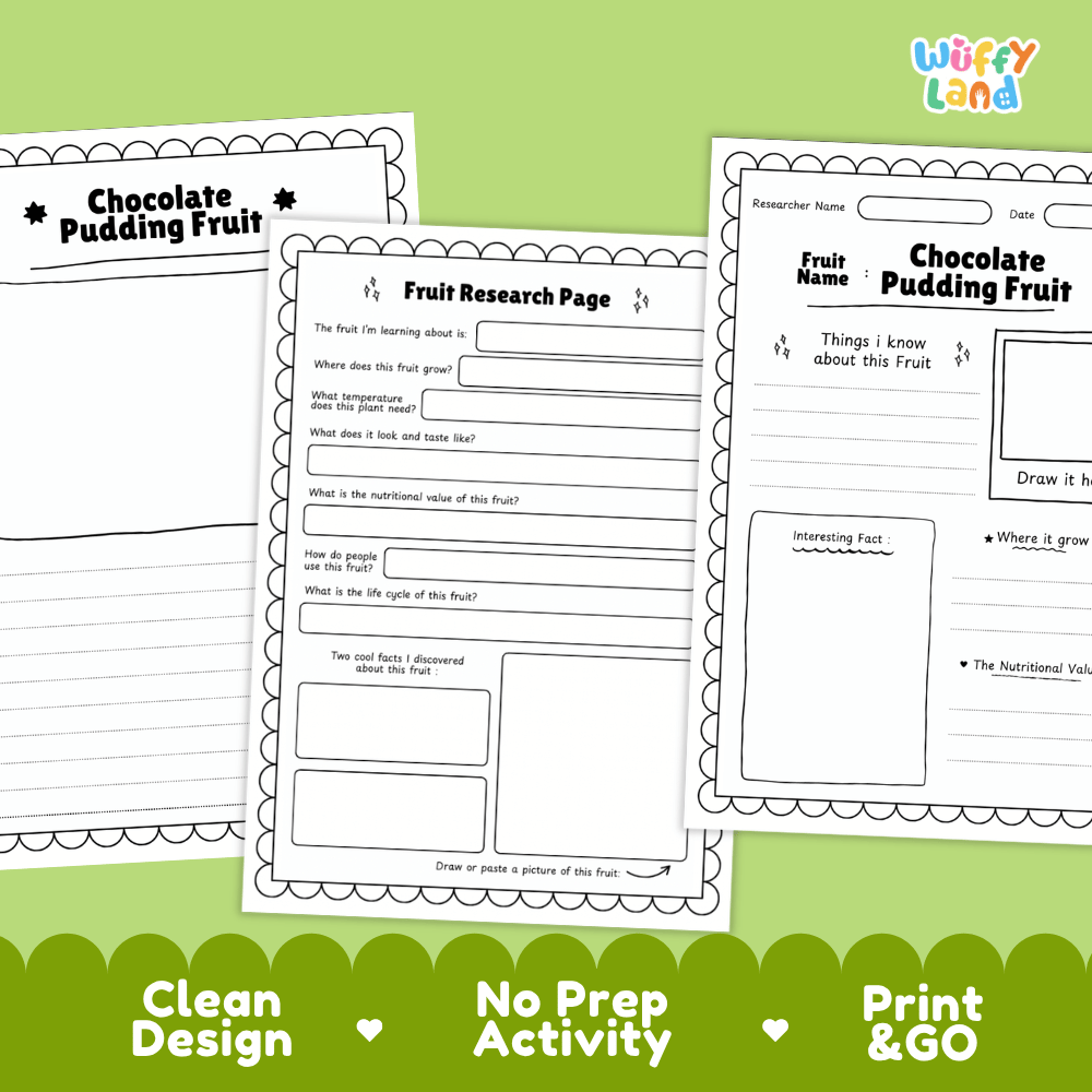 Chocolate Pudding Fruit Research Page Worksheets and Fact Sheet