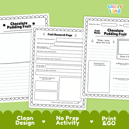 Chocolate Pudding Fruit Research Page Worksheets and Fact Sheet